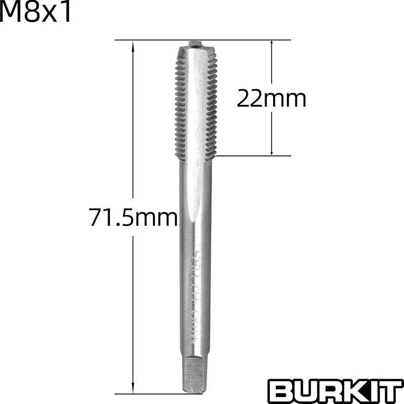 Burkit M8 X 1 Tap and Die Set, M8 x 1.0 Machine Thread Tap and Round Die Right Hand - Image 2